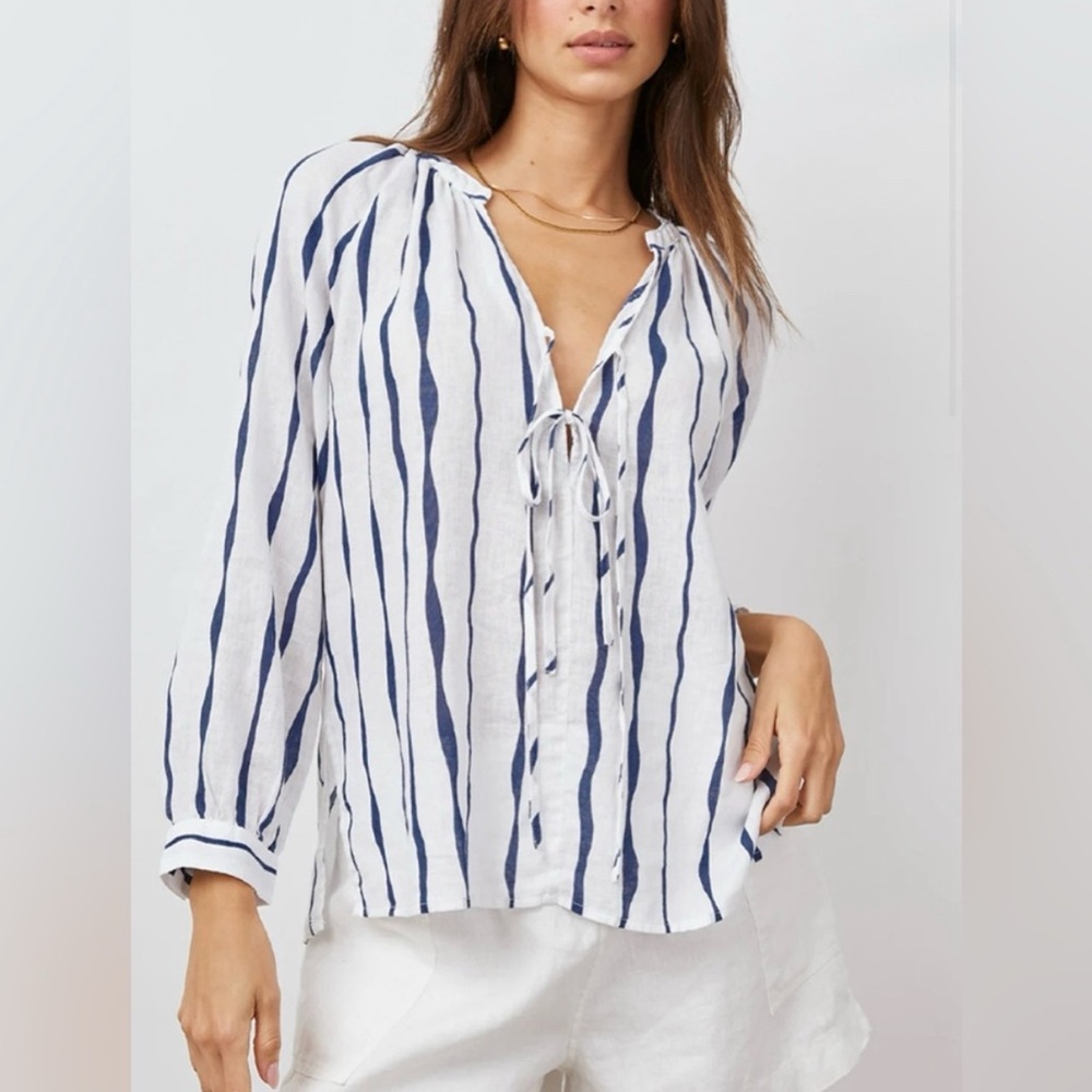 RAILS BRIELLE STRIPE LONG sleeve shirt top blouse linen blend size L coastal